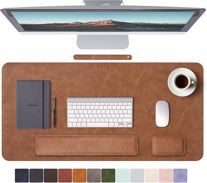 RENMTURE Large Mouse Pad and Keyboard Wrist Rest, Desk Pad for Keyboard and Mouse, Large Gaming Mouse Pad with Wrist Support, Desk Mat for Work and Gaming (Brown)
