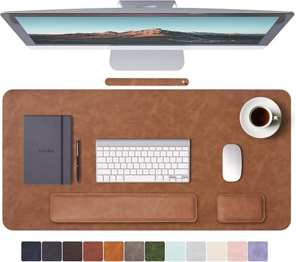RENMTURE Large Mouse Pad and Keyboard Wrist Rest, Desk Pad for Keyboard and Mouse, Large Gaming Mouse Pad with Wrist Support, Desk Mat for Work and Gaming (Brown)