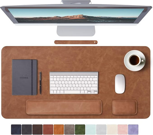 RENMTURE Large Mouse Pad and Keyboard Wrist Rest, Desk Pad for Keyboard and Mouse, Large Gaming Mouse Pad with Wrist Support, Desk Mat for Work and Gaming (Brown)