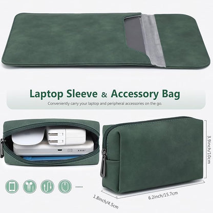 HYZUO 15-16 Inch Laptop Sleeve for MacBook Pro 16 M5/M4/M3/M2/M1 Pro/Max A3428 A3429 A3403 A3186 2026-2019, MacBook Pro 15 2015-2012, XPS 15, Faux Suede Leather Case with Accessory Bag, Midnight Green