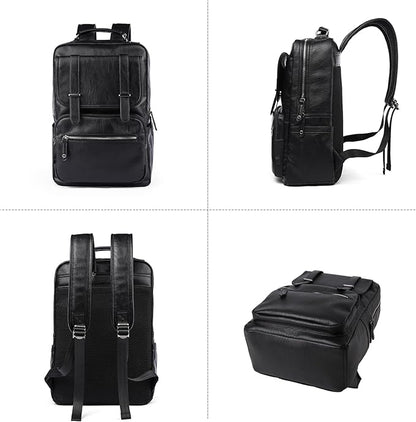 Leather Backpack Laptop 15.6 inch Lightweight Retro Business College Casual Travel Overnight Daypack Work backpack black Gift