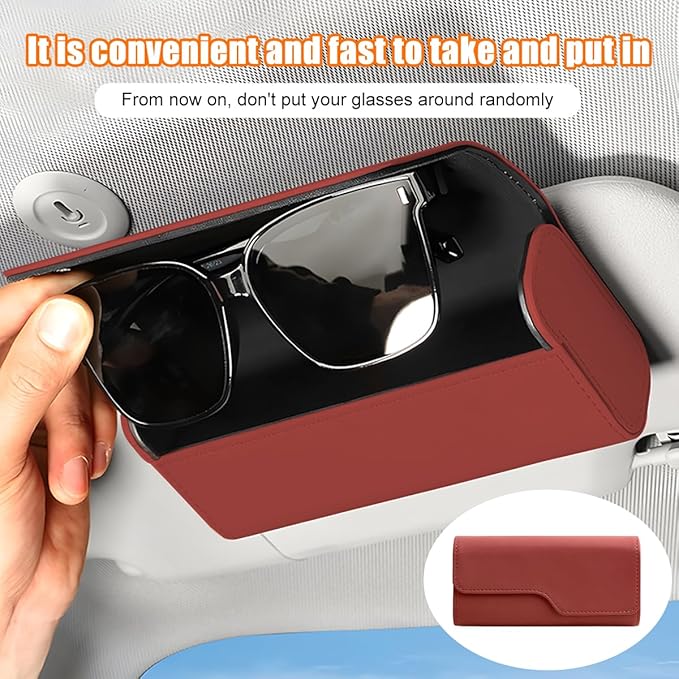 Zpana Sunglass Holder for Car Visor, Leather Auto Eyeglasses Sun Visor Organizer Case with Hidden Magnetic Closure, Auto Protective Glasses Storage Box, Universal for SUV RV Truck (Red)