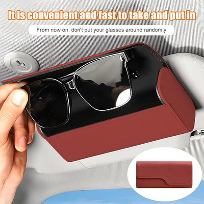 Zpana Sunglass Holder for Car Visor, Leather Auto Eyeglasses Sun Visor Organizer Case with Hidden Magnetic Closure, Auto Protective Glasses Storage Box, Universal for SUV RV Truck (Red)