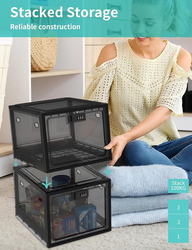 Large Medicine Lock Box for Safe Medication, Lockable Storage Box for Fridge/Snacks Food, Phone Lock Boxes with Combination Code for Home/Dorms/Office Storage Lockers (Black)