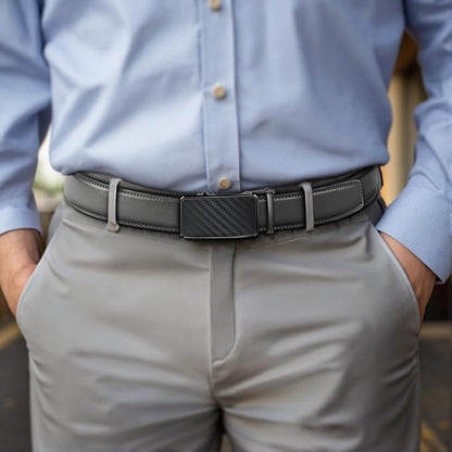 KEMISANT Men Belt 2 Pack, Leather Ratchet Belt Easy Click Slide For Men 1 3/8",Cut for Fit