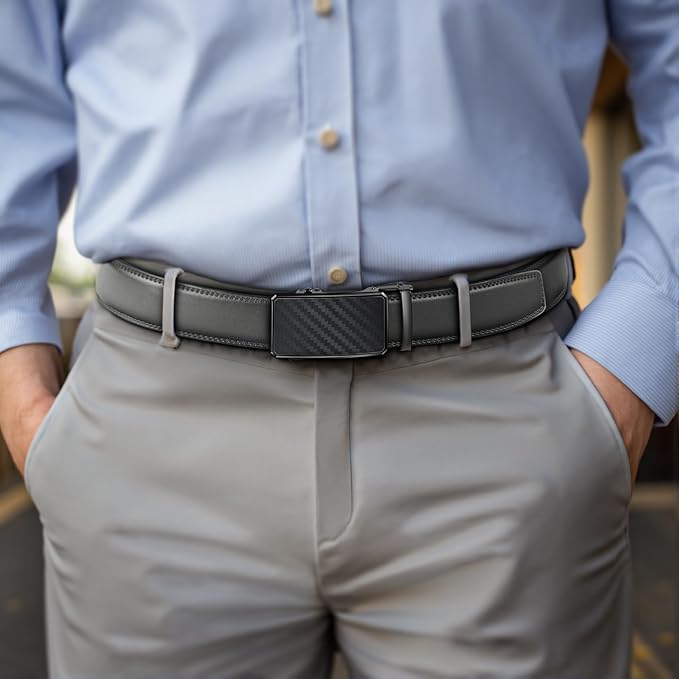 KEMISANT Men Belt 2 Pack, Leather Ratchet Belt Easy Click Slide For Men 1 3/8",Cut for Fit