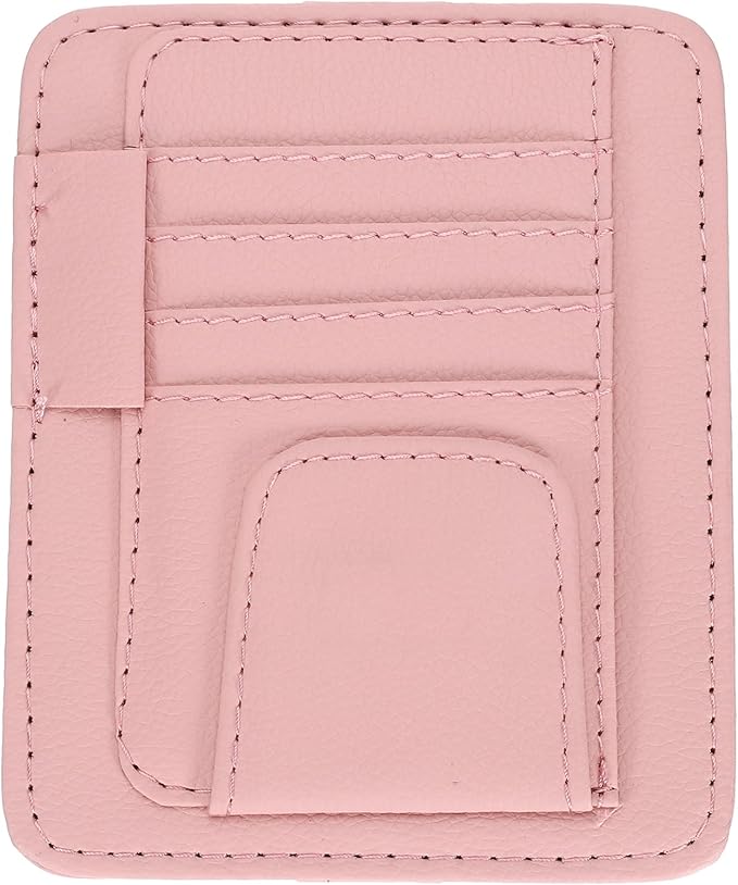PATIKIL 1 Pcs Car Sun Visor Organizer, 6.1 x 4.9 Inch PU Leather Vehicle Storage Pouch Holder for Sunglasses Card Pen Driver License Car Accessories, Pink