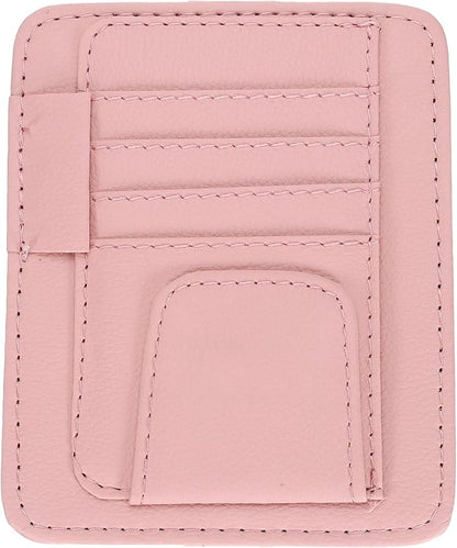 PATIKIL 1 Pcs Car Sun Visor Organizer, 6.1 x 4.9 Inch PU Leather Vehicle Storage Pouch Holder for Sunglasses Card Pen Driver License Car Accessories, Pink