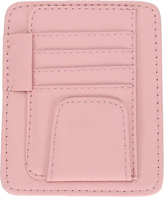 PATIKIL 1 Pcs Car Sun Visor Organizer, 6.1 x 4.9 Inch PU Leather Vehicle Storage Pouch Holder for Sunglasses Card Pen Driver License Car Accessories, Pink