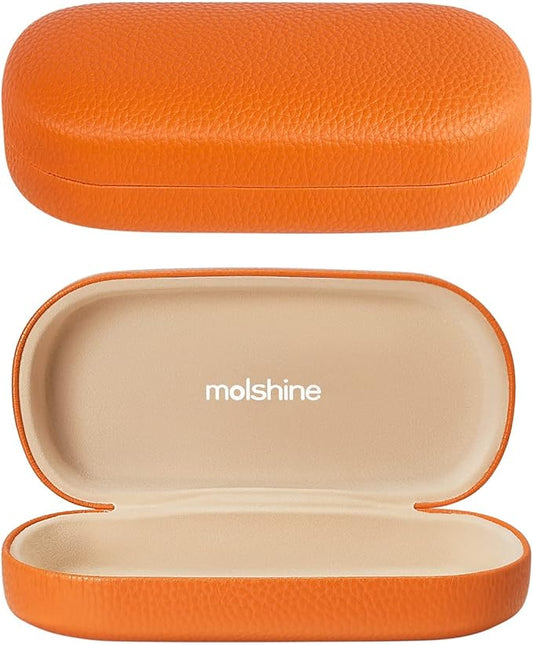 molshine Hard Shell Leather Sunglasses Case,Classic Large Glasses Case for Women Men,Sunglass Eyeglasses