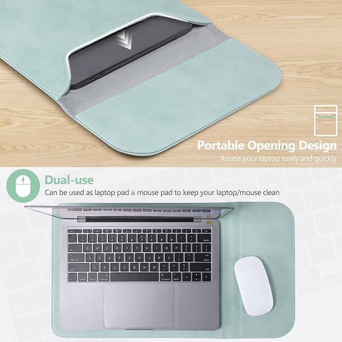 HYZUO 13 Inch Laptop Sleeve PC Case for MacBook Pro 13 M2 M1 2026-2016, 13" MacBook Neo 2026 A3404, MacBook Air 13 M5 A3449 M4 M3 M2 M1 2026-2018, 13" iPad Pro/Air, Surface Pro, XPS 13, Mint Green