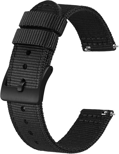 BISONSTRAP Men’s Nylon Watch Bands, Two-Piece Military Watch Straps, Quick Release, Brushed Buckle, Band Width 18mm 19mm 20mm 22mm