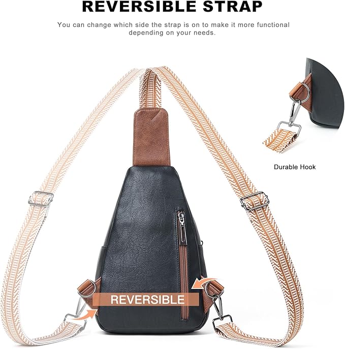 Leresas 7L Crossboydy Sling Bag for Women Vegan Leather Crossbody Purse Fanny Pack Chest Bag for Travel,Black Brown