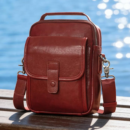 Augus Leather Small Messenger Bag For Men Crossbody Handbag Shoulder Sling Travel Bags for Men Purse Daypack Magnetic Buckle