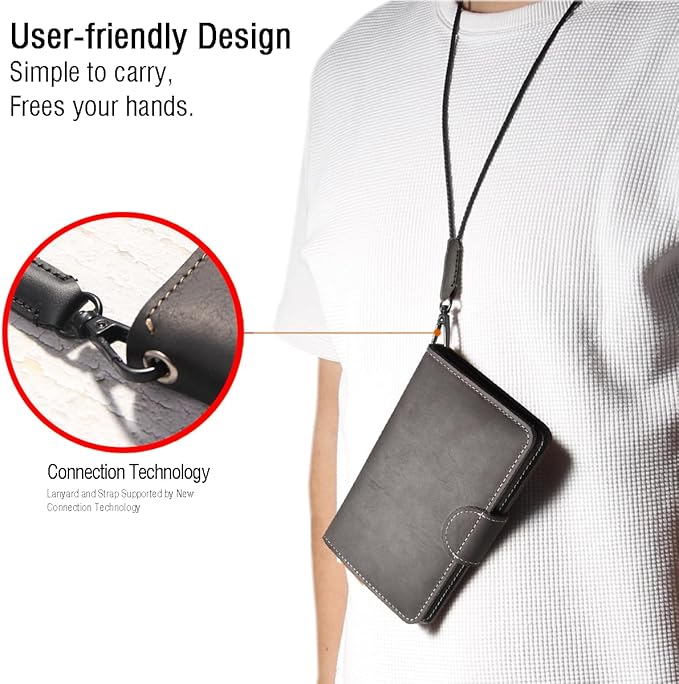 Genuine Leather Passport Holder for Travel - Rfid Passport Wallet with Hidden AirTag Slot, 2 Card Slots,for Men & Women & Family - Button Bifold Hidden Airtag Slot Style,Black
