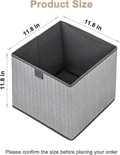 Storage Baskets, 11.8-Inch Woven Fabric Bins, Storage Cubes with Reinforced Handles, Organizer Bins for Closet Shelves, Foldable, for Toys, Clothes (3PCS/Grey-11.8*11.8*11.8inch)