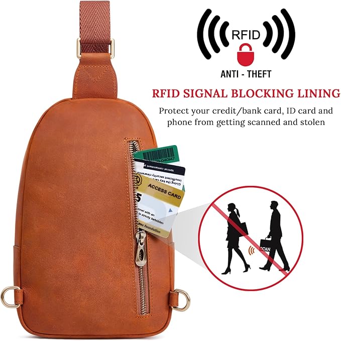 S-ZONE Leather Sling Bags for Women Men, Fanny Packs, Small Crossbody Purse Chest Bag with RFID Blocking