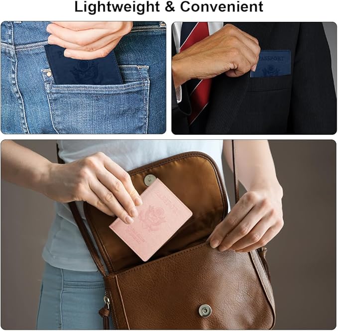 Passport Holder, Passport Cover, Passport Holder for Women, 2 Pack Travel Passport Wallet, Leather Passport Case, Passport Protector International Travel Must Haves, Dark Blue+Rose Gold