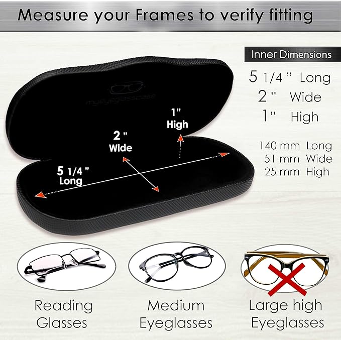MyEyeglassCase Men's Medium Glasses Case - Classic Eyeglasses Hard Shell Holder, Elegant Easy Open Lip with Pouch and Cloth