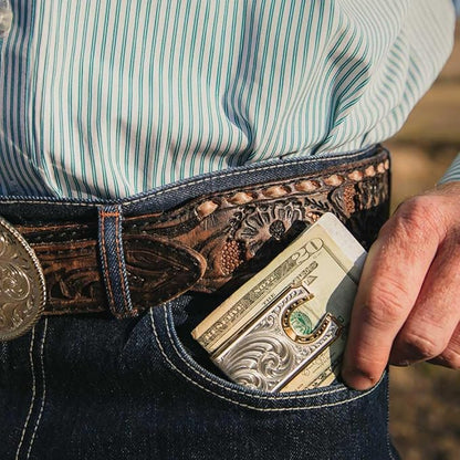 Montana Silversmiths Made in the USA Western Lifestyle Money Clip (Two-Tone Carved Horseshoe)