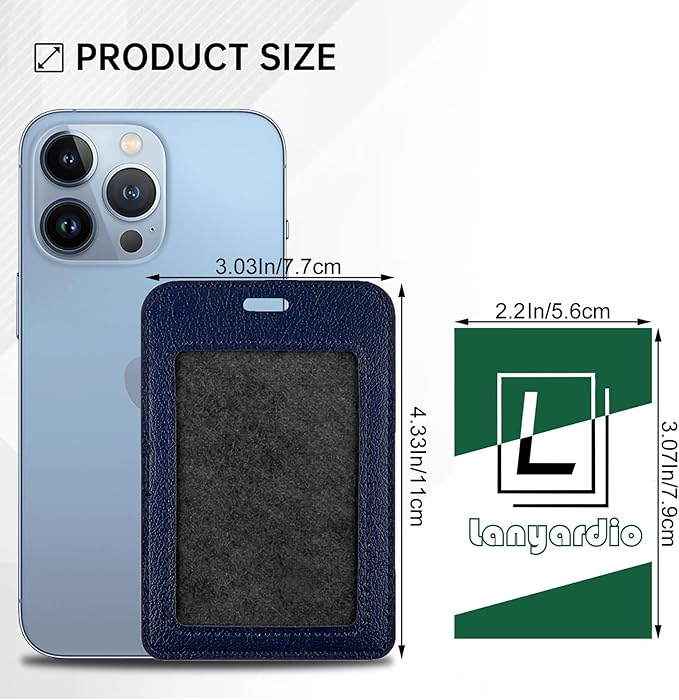 2 Pcs Leather ID Badge Holders, Vertical, Blue, Multiple Card Slots for Offices, Staff, Students, Employees