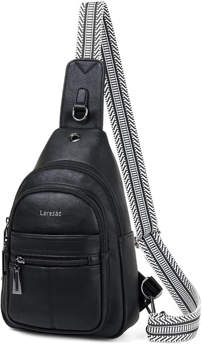 Leresas 7L Sling Bag for Women Vegan Leather Crossbody Purse Chest Bags Fashionable Trendy Fanny Pack with Travel, Black