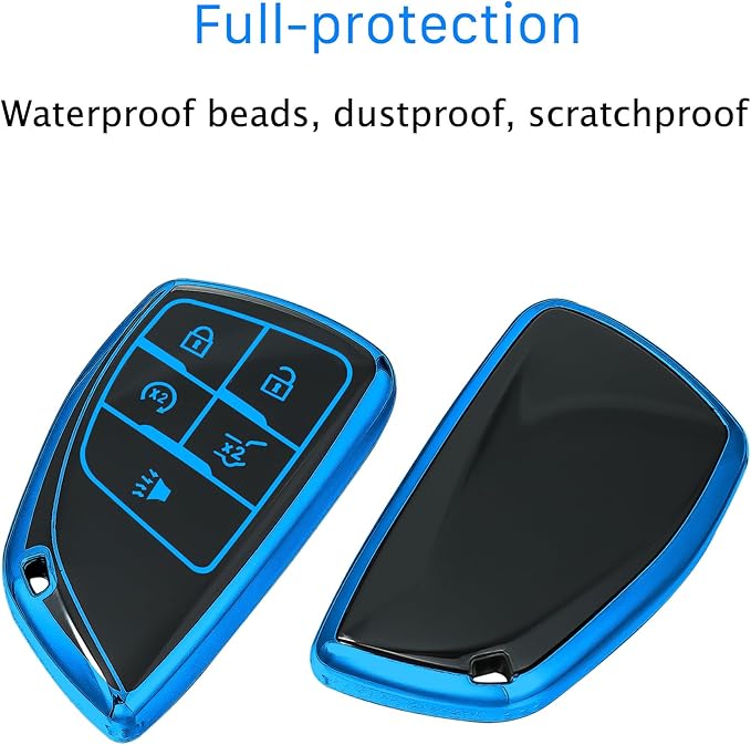 for Chevrolet Key fob Cover TPU Protective Key case,Compatible with 2023 2024 2025 GMC Silverado 1500 Sierra,2500HD 3500HD, Silicone ect Remote Smart Key (Blue)