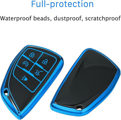 for Chevrolet Key fob Cover TPU Protective Key case,Compatible with 2023 2024 2025 GMC Silverado 1500 Sierra,2500HD 3500HD, Silicone ect Remote Smart Key (Blue)