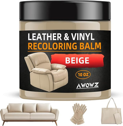 Leather Recoloring Balm - Scratch Repair & Color Restore Kit for Faded Leather, Leather Couch & Car Seats - 10OZ Restorer Balm for Furniture, Auto Interior, Vinyl, Accessories (Beige)