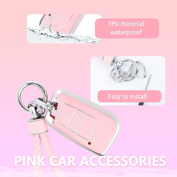 carleef Key Fob Cover with Key Chain,4 Buttons Key Fob Protector for All Around Protection,Car Key Cover Compatible with V-W(for V-W)