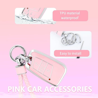 carleef Key Fob Cover with Key Chain,4 Buttons Key Fob Protector for All Around Protection,Car Key Cover Compatible with V-W(for V-W)