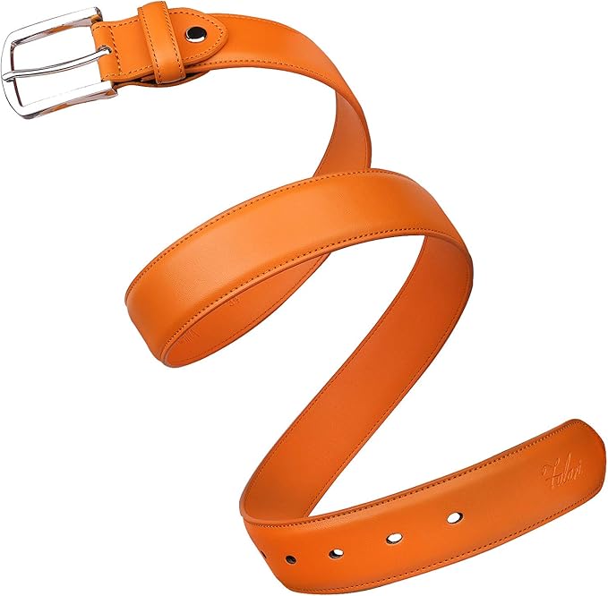 Falari Men Genuine Leather Casual Dress Belt With Single Prong Buckle, Classic Style Belt