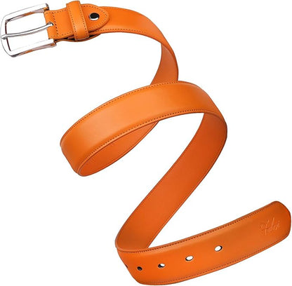 Falari Men Genuine Leather Casual Dress Belt With Single Prong Buckle, Classic Style Belt
