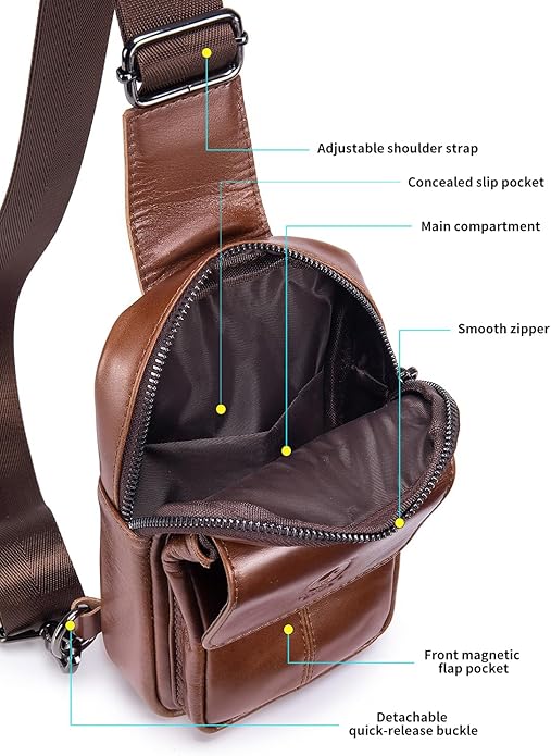 Rainbow Horse - Genuine Leather Mini Sling Bag, Small Chest Bag for Men, Suitable for Outdoor Travel and Daily Commuting