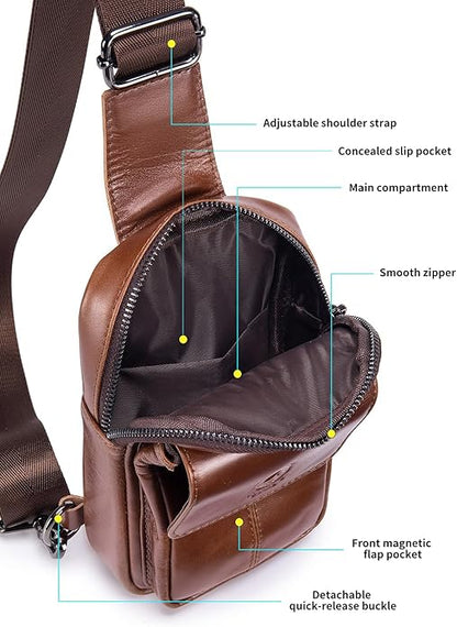 Rainbow Horse - Genuine Leather Mini Sling Bag, Small Chest Bag for Men, Suitable for Outdoor Travel and Daily Commuting