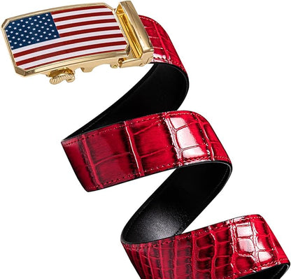 Dubulle Men's Ratchet Belt Gold/Black/Red/Green/Blue/White Automatic Buckle Business Casual Belt Gift - Adjustable Fit