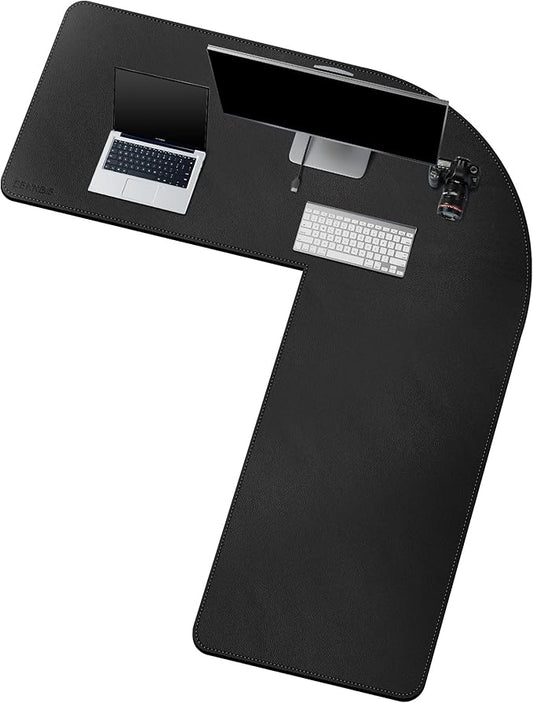 CENNBIE Dual Sided L Shaped Desk Pad,‎‎35.5x43.3x13 inches Corner Leather Desk Pad,l Shaped Desk Gaming mat,Waterproof l Shaped Leather Mouse pad,Home Office Accessories Corner Desk Mat(Black)