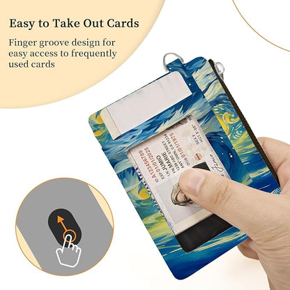 Hancynir Slim Wallet Women Credit Card Holder Sunflowers RFID Small Mini Card Case Front Pocket PU Leather Thin Travel Zipper Coin Cash ID Window Ladies Female Wallet Gifts