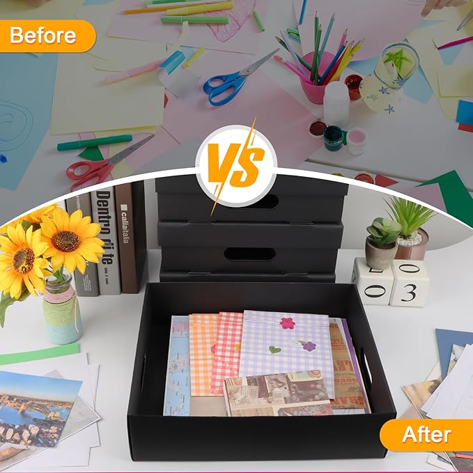 4PCS Photo Storage Box,14.5“ x 12“ x 3.94“ Photo Keepsake Storage Box Sturdy Picture Box Store and Protect Pictures,Documents Black