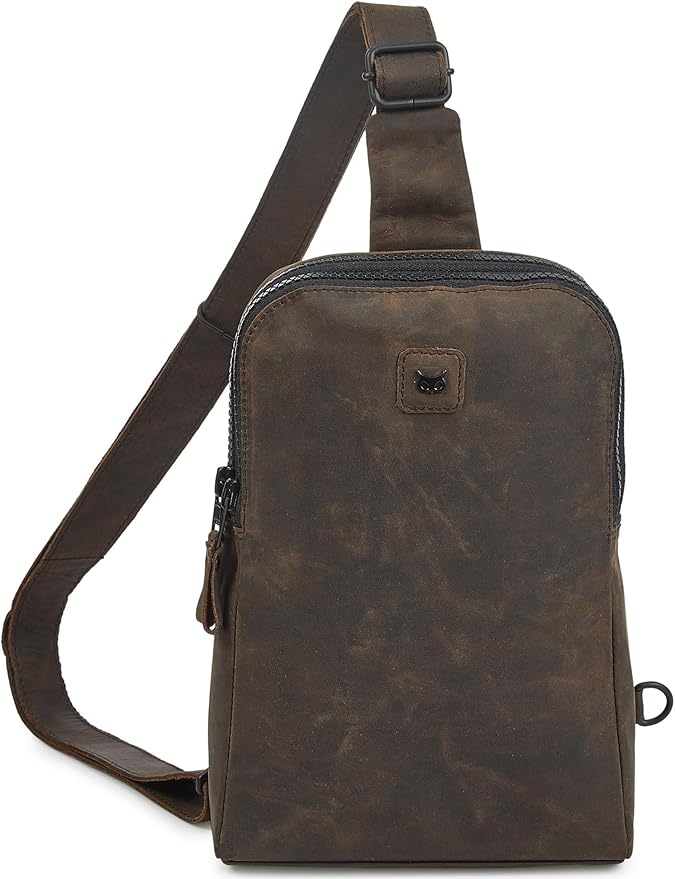 Leather Sling Bag for Women Genuine Crossbody Purse Small Trendy Cross Over Chest with Phone and Credit Card Slots (Coffee Crazy Horse)