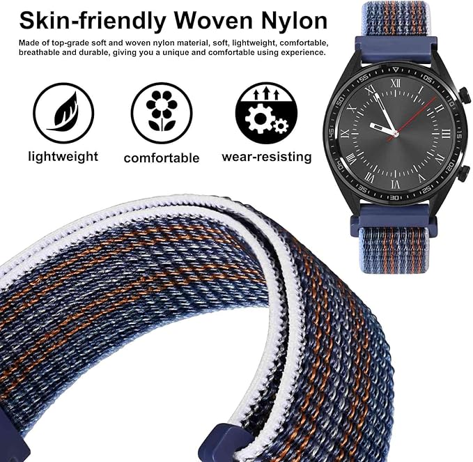 WOCCI 20mm Adjustable Nylon Watch Band, Quick Release Sport Loop Strap (Storm)