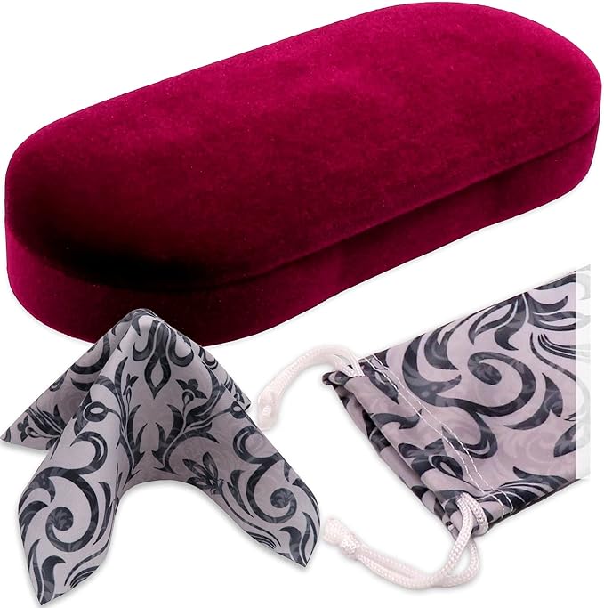 MyEyeglassCase Hard Shell Glasses case, Medium Eyeglasses Holder, Easy Open Lip for Men Women, Portable Sleeve Pouch & Cloth