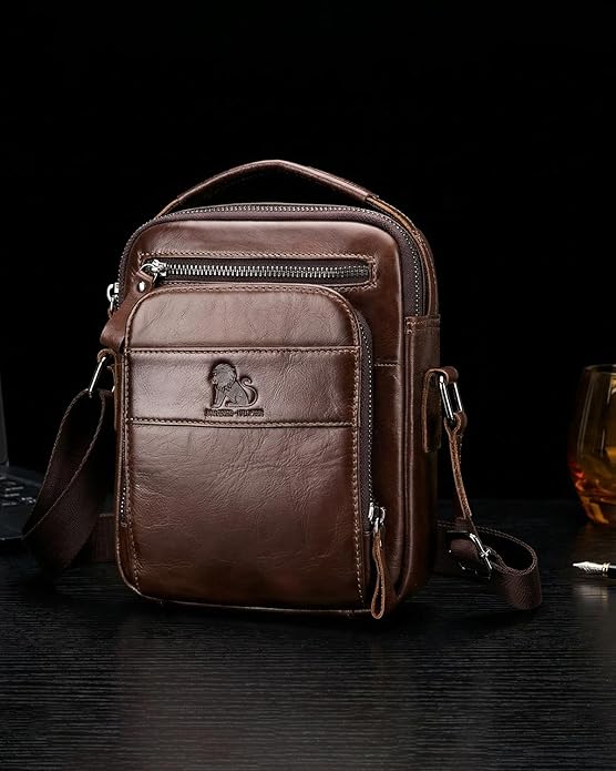 Men's Vinatge Leather Crossbody:Compact with Organized Pockets,Stylish & Functional for Everyday Carry