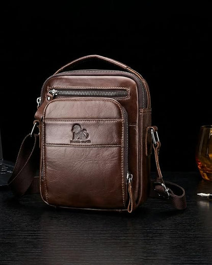 Men's Vinatge Leather Crossbody:Compact with Organized Pockets,Stylish & Functional for Everyday Carry