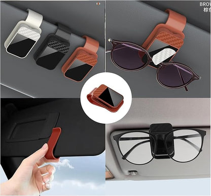 Car Visor Organizer, ABS Sunglasses Holder Clip with Document & Card Pockets, Multi-Pocket Sun Visor Storage for Truck SUV Van (Brown)