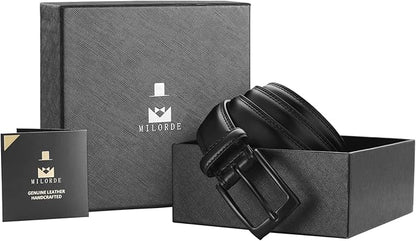 MILORDE Men's Genuine Leather Dress Belt, Handmade, 100% Cow Leather, Fashion & Classic Designs for Work Business and Casual