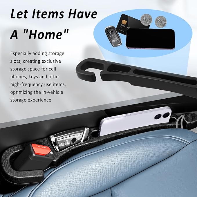 2PCS 3 in 1 Car Seat Gap Filler Organizer with Emergency Hammer,Upgraded Car Seat Gap Plug with Storage Slot & Cars Hook,Versatile in Between Cars Seats Catcher for Gaps Blocking
