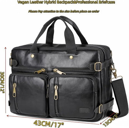 Men Vegan Leather Briefcase Backpack Hybrid 17 Inch Laptop Bag Case Business Messenger bag HB-22