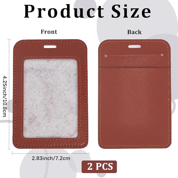 2PCS Brown PU Leather ID Card Case Vertical Sided Badge Holder Waterproof Leather Photocard Protector Name Badge Pouch with Clear Window for Office Staff Students School Driver's Licenses