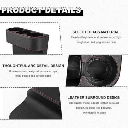 Car Seat Gap Filler Organizer, Multifunctional Auto Console Side Storage Box with Cup Holder, Universal PU Leather Cup Holder Front Seat Crevice Filler for Car Truck SUV (Black)